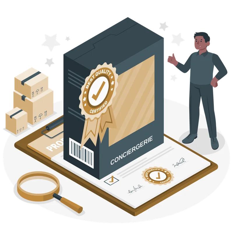 Illustration d'un carton CONCIERGERIE certifié meilleure qualité, prêt à être installé